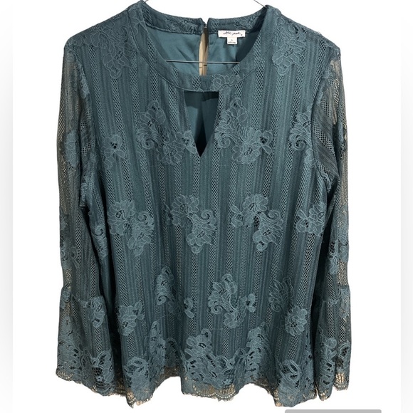 Ultra Pink Tops - Ultra Pink Lace Tunic Blouse with Bell Sleeves Eyelash Hem Size XL